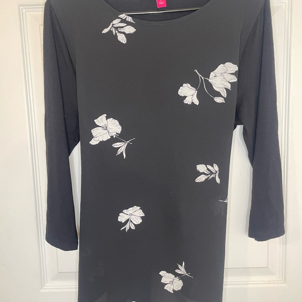 Vince camuto Black Floral Long Sleeve tie back Dress